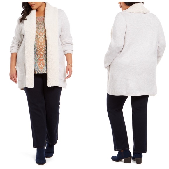 Style & Co. Sweaters - 1X 2X Style & Co Natural Heather Sherpa Cardigan